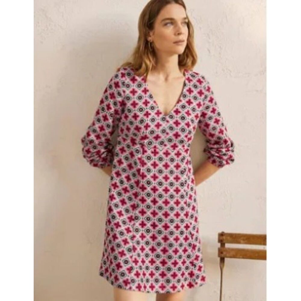 NWT BODEN 100% Linen V-Neck Flippy Mini Dress Sz 12